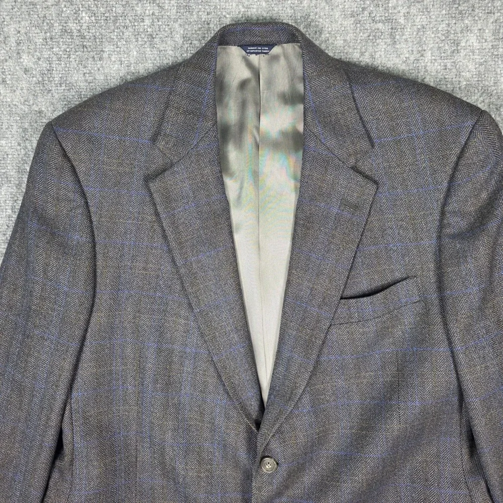 Hart Schaffner Marx Wool‎ Blazer Men 42PT Gray Herringbone Tweed Windowpane USA